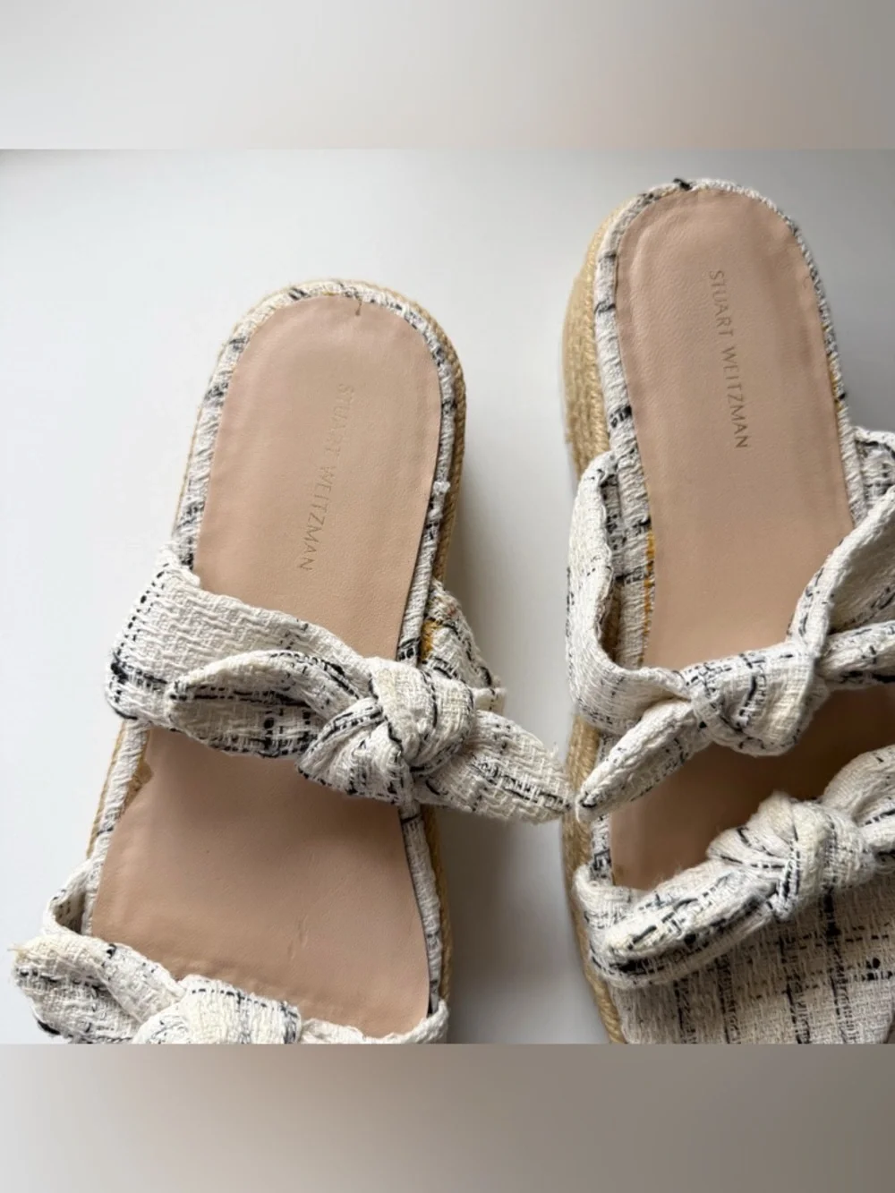Stuart Weitzman Designer Tweed Bow Bandeau Espadrille Platform Sandals Size 8